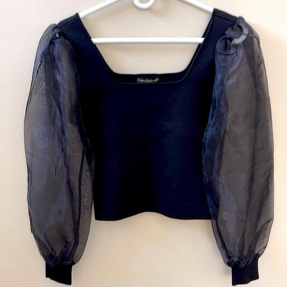 House of Harlow 1960 Tops - House of Harlow 1960 Square Neck Sheer Puff Sleeve Knit Top, Sz S